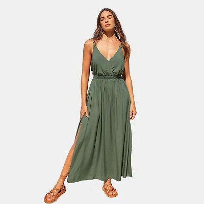 

Женское платье макси на бретельках с вырезом — Cupshe-XL-Зеленый, Not available