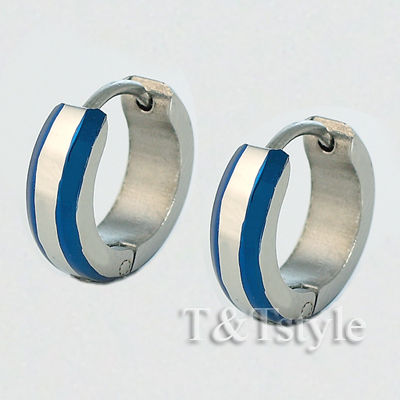 UNIQUE T&T BLUE Stainless Steel Hoop Earrings NEW EL04