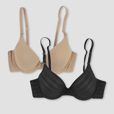 

Maidenform Self Expressions Womens Striped T-shirt Bra 5701 2pk - Beige/Black