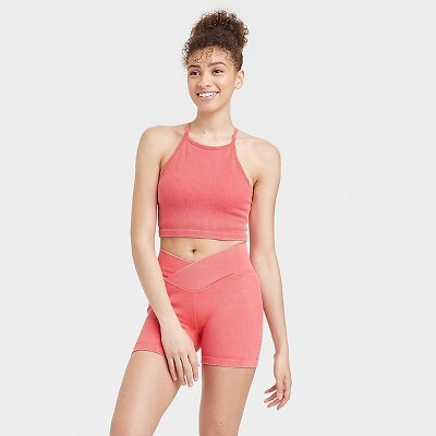 

Женский бесшовный бюстгальтер в рубчик с высоким воротником — JoyLab Red, Красный