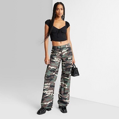 

Женские брюки Parachute со средней посадкой — Wild Fable Olive Green Camo