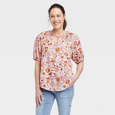 

Женский топ с короткими рукавами - Knox Rose Magenta Floral, Пурпурный