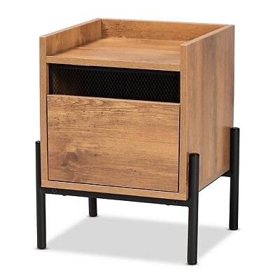Tasman Wood and Metal End Table Natural Brown/Black - Baxton