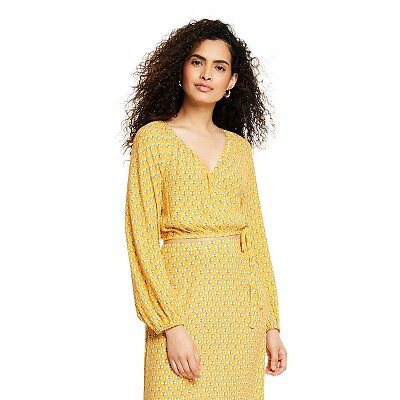 

Женский топ с запахом и принтом Dainty Lotus - RHODE Желтый/Бирюзовый, Yellow/turquoise