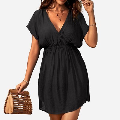 

Женская эластичная пляжная одежда с коротким рукавом - Cupshe-S-Black, Not available