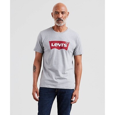 

Мужская футболка классического кроя Levis с короткими рукавами и логотипом «летучая мышь» с круглым вырезом — светлая, Серый