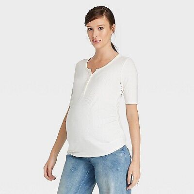 Short Sleeve Ribbed Henley Maternity Shirt - Isabel Maternity by Ingrid &