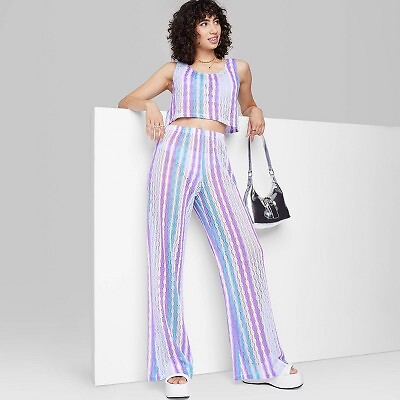 

Трикотажные расклешенные брюки с высокой посадкой для женщин - Wild Fable Cool Multi Striped, Not available
