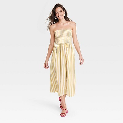 

Женский присборенный сарафан без бретелек - A New Day Yellow/White Striped