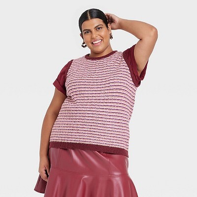 

Женский пуловер большого размера с круглым вырезом - Ava - Viv Purple Striped, Фиолетовый