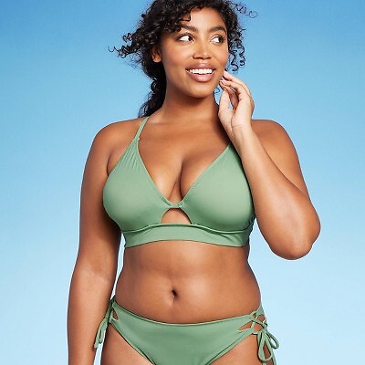Удлиненный женский бикини-топ с вырезами - Shade - Shore Green 36DD, Not available
