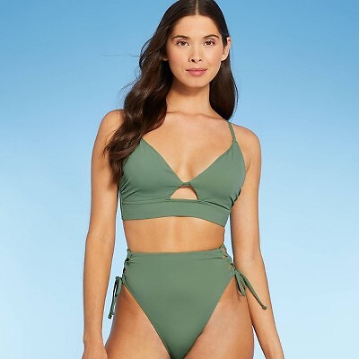 Женский удлиненный бикини-топ с вырезами - Shade & Shore Wasabi Green 32D