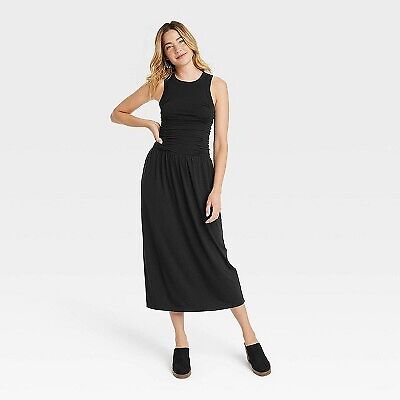 Женское трикотажное платье миди со сборками – универсальная нить, черный M