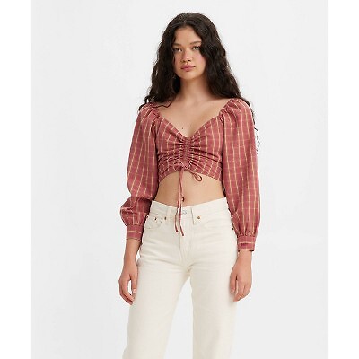 

Женская блузка Devin Puff с длинным рукавом Levis - красная клетчатая, Red plaid