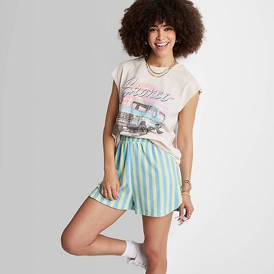 

Женские шорты без застежек Ascot + Hart Terry в полоску с графическим принтом, Not available