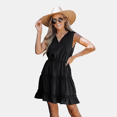 

Женское мини-платье с рюшами и завязками на шее — Cupshe-L-Black, Not available