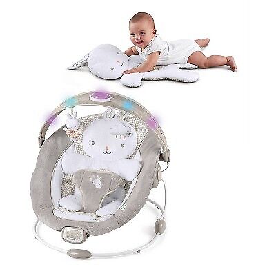 Ingenuity InLighten Baby Bouncer Seat, Light Up Toy Bar, Bunny Tummy Time