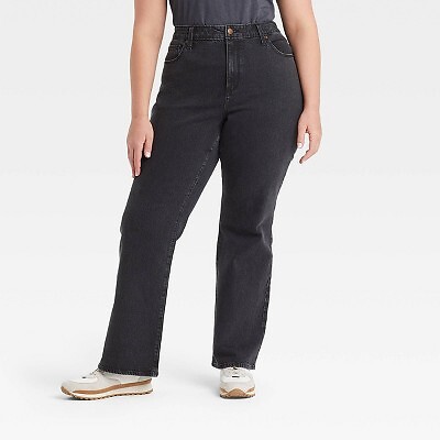 

Женские джинсы большого размера с высокой посадкой в винтажном стиле Bootcut - Универсальная нить Черный