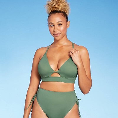 Удлиненный женский бикини-топ с вырезами - Shade & Shore Wasabi Green 36D