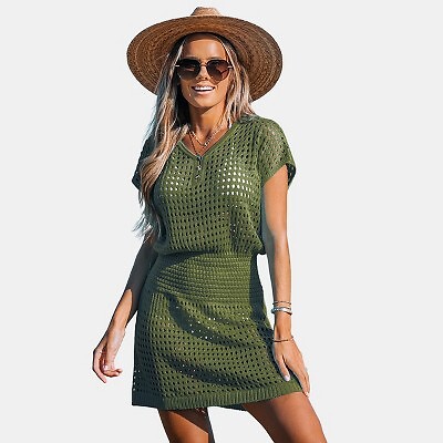 

Женское платье-прикрытие с V-образным вырезом и вырезом — Cupshe-M-Green, Not available