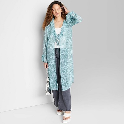 Женская куртка Duster с рюшами - Wild Fable Aqua Green Floral XS