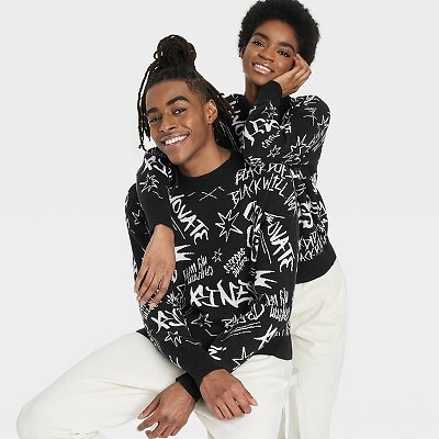 

Пуловер с круглым вырезом и граффити для взрослых «Месяц черной истории» - черный жаккардовый