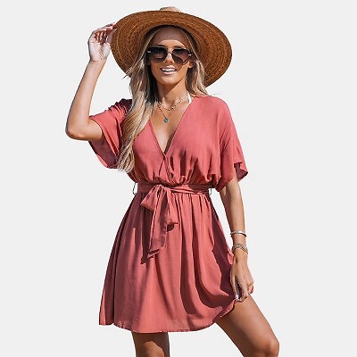 

Женское мини-платье с запахом и поясом — Cupshe-S-Red, Not available