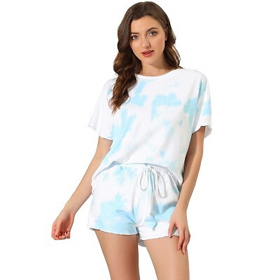 

cheibear Женская пижама с принтом Tie Dye, пижама с короткими рукавами и шорты, пижама для отдыха, Синий