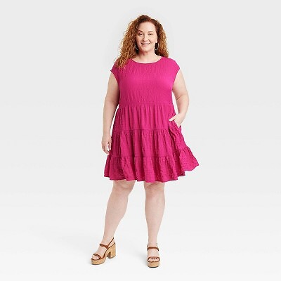 

Женское платье трапециевидной формы с короткими рукавами - Knox Rose Magenta, Пурпурный