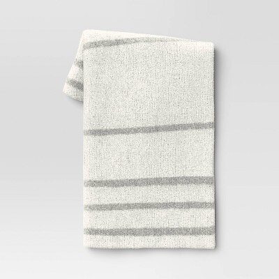 Cozy Feathery Knit Border Striped Throw Blanket Light Gray/Ivory - Threshold