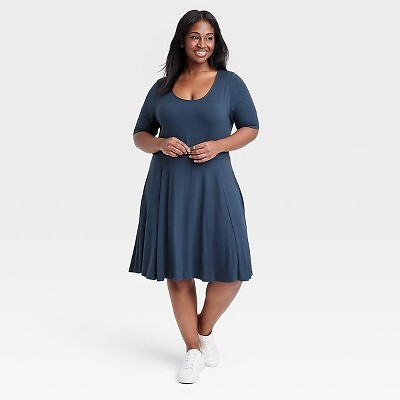

Расклешенное платье с рукавами до локтя для женщин - Ava - Viv Navy Blue 2X, Not available