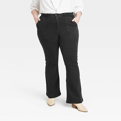 

Женские расклешенные джинсы большого размера с высокой посадкой Anywhere - Knox Rose Black Denim, Черный