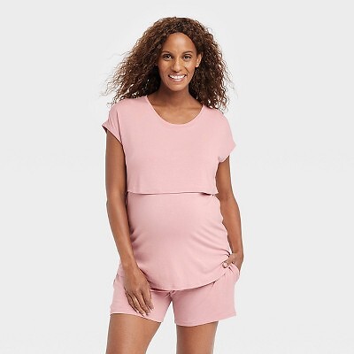 

Пижамный комплект для беременных с топом и шортами для кормления - Isabel Maternity by Ingrid, Розовый