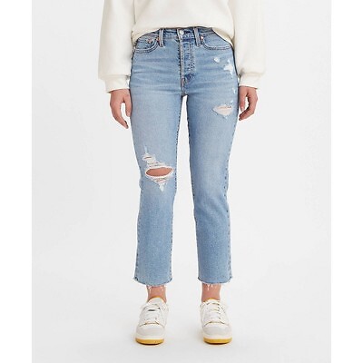 

Женские прямые укороченные джинсы Levis с высокой посадкой на танкетке - средний цвет индиго, Indigo