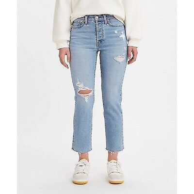 

Женские прямые укороченные джинсы Levis с высокой посадкой на танкетке - средний цвет индиго, Medium indigo