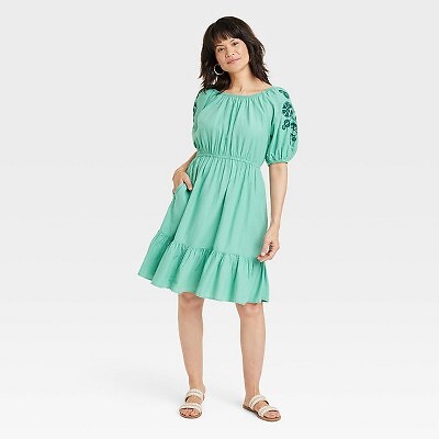 

Женское платье с вышивкой и рукавом 3/4 - Knox Rose Light Green, Зеленый
