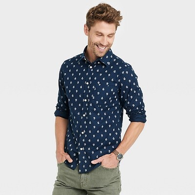 

Мужская оксфордская рубашка на пуговицах с длинными рукавами для повседневного ношения — Goodfellow - Co темно-синяя, Not available