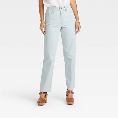 

Женские винтажные прямые джинсы 90-х с высокой посадкой – универсальная нить Голубой 18, Not available