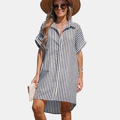 

Женское полосатое мини-платье-рубашка — Cupshe-XL-серый, Not available
