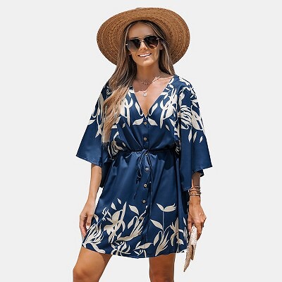 

Женское свободное платье на кулиске с рукавами «летучая мышь» — Cupshe-L-Blue, Not available