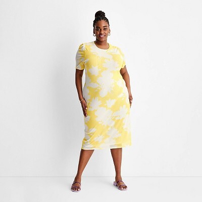 

Женское сетчатое платье миди с рукавами до локтя и цветочным принтом — Future Collective с, Желтый