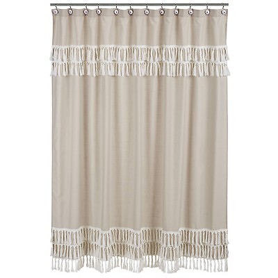 Botanical Leaf Linen Shower Curtain Beige - Sweet Jojo Desig