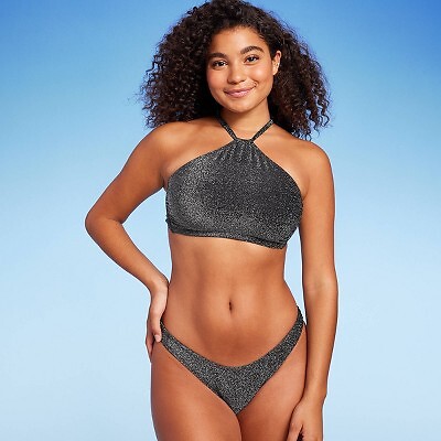 

Женский высокий бикини-топ с бретельками Next Halter Bralette - Wild Fable, черный люрекс, чашка D/DD