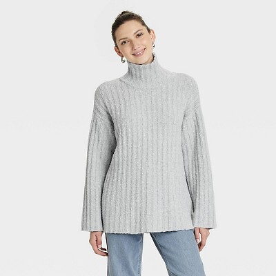 Women's Turtleneck Tunic Pullover Sweater - Universal Thread Gray M