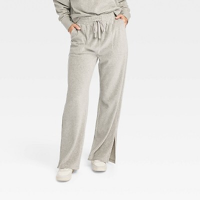 

Женские широкие велюровые брюки со средней посадкой - JoyLab Heathered Grey, Серый