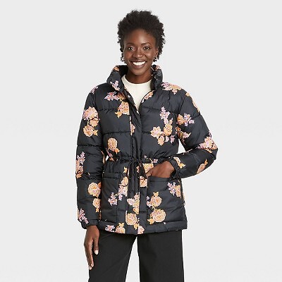 

Женская куртка-пуховик - Who What Wear Black Floral, Черный