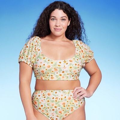 

Верх бикини с пышными рукавами для женщин - Wild Fable Green Daisy Print, Зеленый