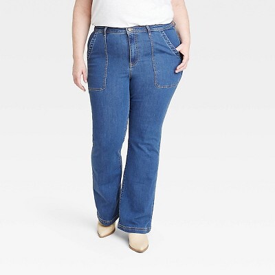 

Женские расклешенные джинсы большого размера с высокой посадкой Anywhere - Knox Rose Blue Denim, Синий