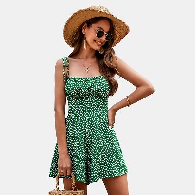 

Женский комбинезон без рукавов с цветочным принтом — Cupshe--Green, Зеленый