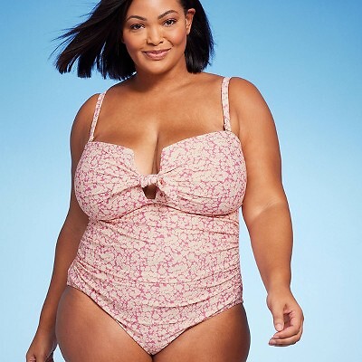 

Женский цельный купальник Ditsy с цветочным принтом и завязками спереди, полностью закрытый - Kona, Розовый